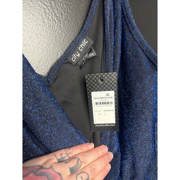 City Chic Electric Blue Asymmetrical Blouse High Stretch - Large/20 (Plus) NWT - Picture 13 of 14